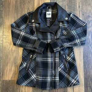 Vintage Harley Davidson Women's Katarina Wool Plaid Moto Jacket Leather Trim L